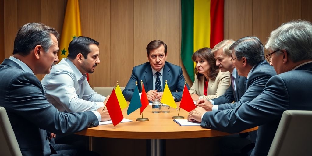 Réunion de dirigeants politiques en pleine discussion intense.