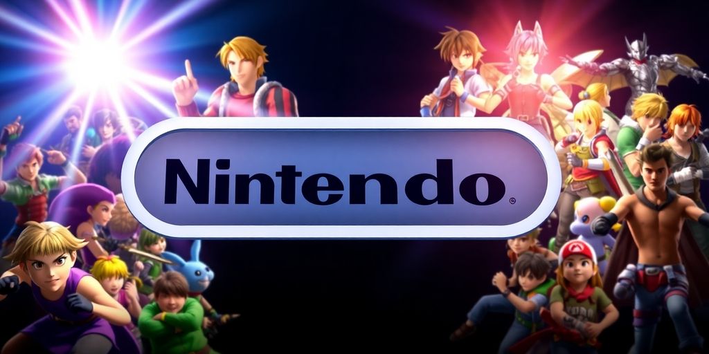Logo Nintendo et logo Square Enix avec des personnages de jeux vidéo.