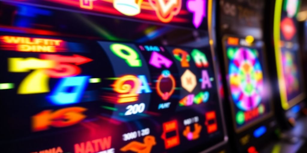 Spinning reels with glowing symbols on a dark background.