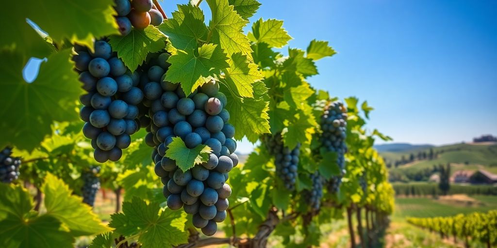 Vineyard rows with grapes.
