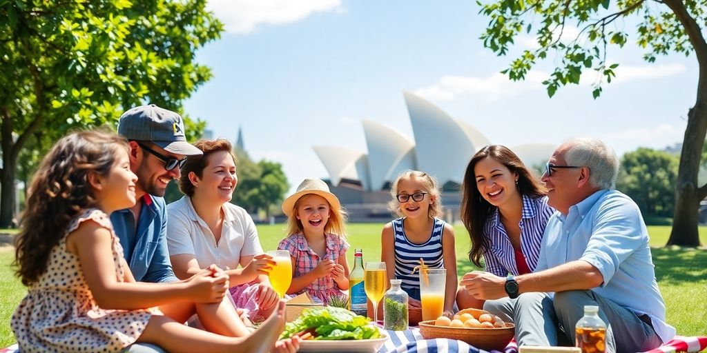 Sydney family enjoying park with Opera House view