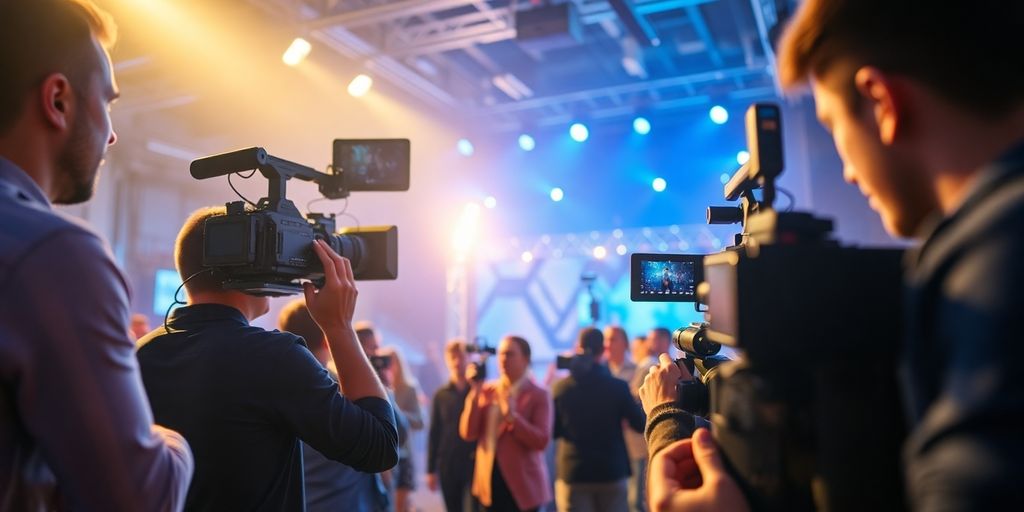 Équipe de production vidéo capturant un événement.