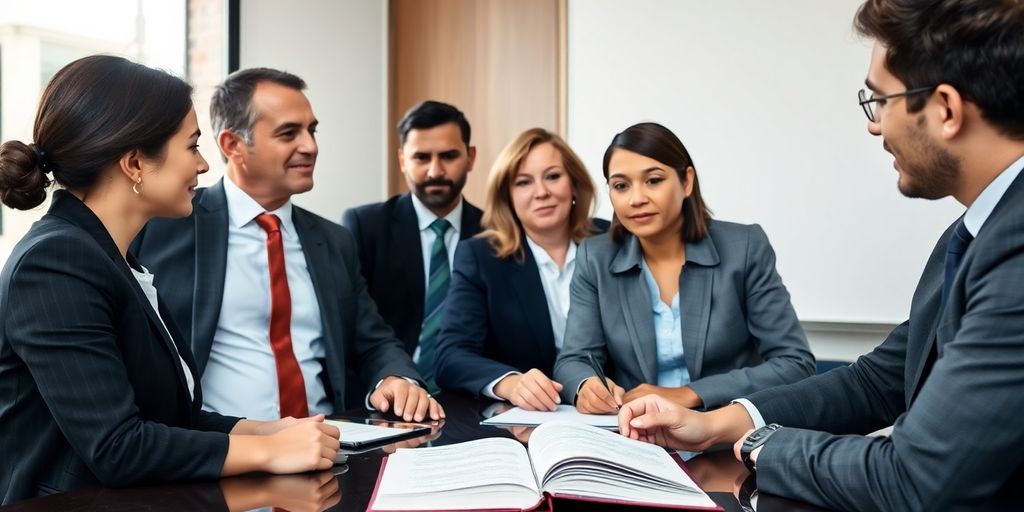 Local attorneys discussing case outcomes in a meeting.