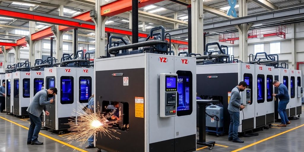 YZ welding machines operating on a production line.