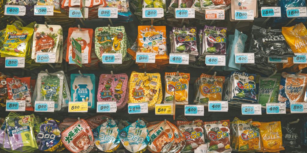a display in a store filled with lots of snacks