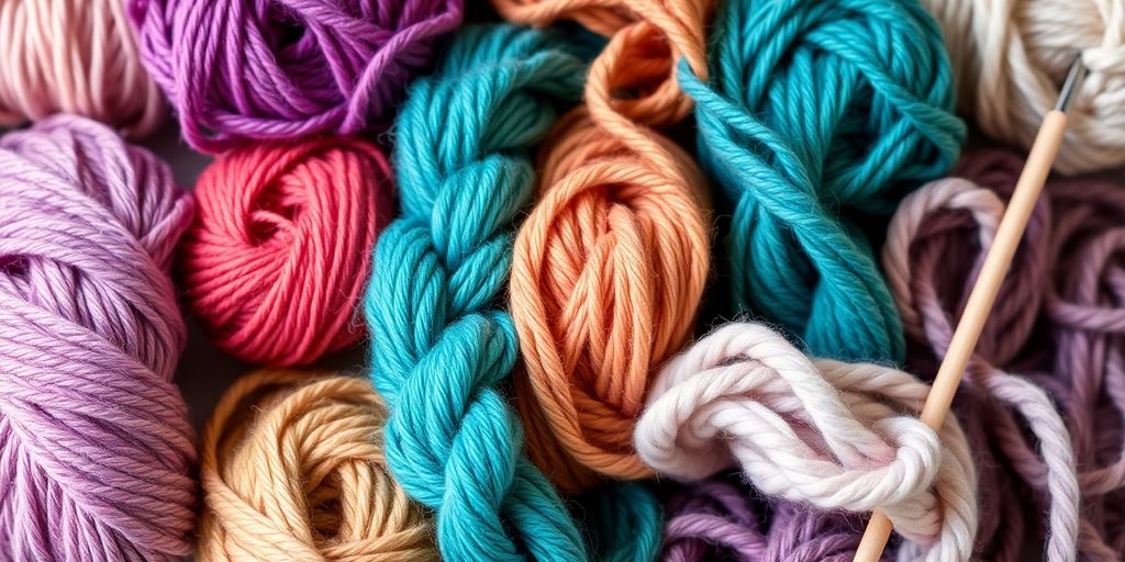 Colorful yarn skeins arranged in harmonious color combinations.