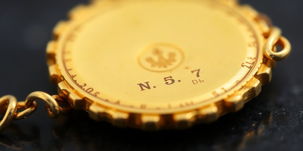Poinçon sur un bijou en or en gros plan.