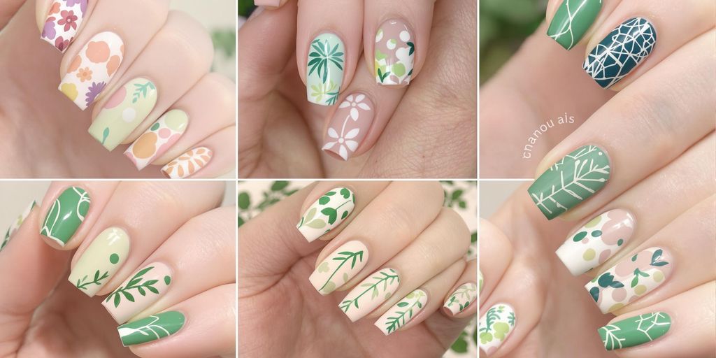 Unhas decoradas verdes com design minimalista.