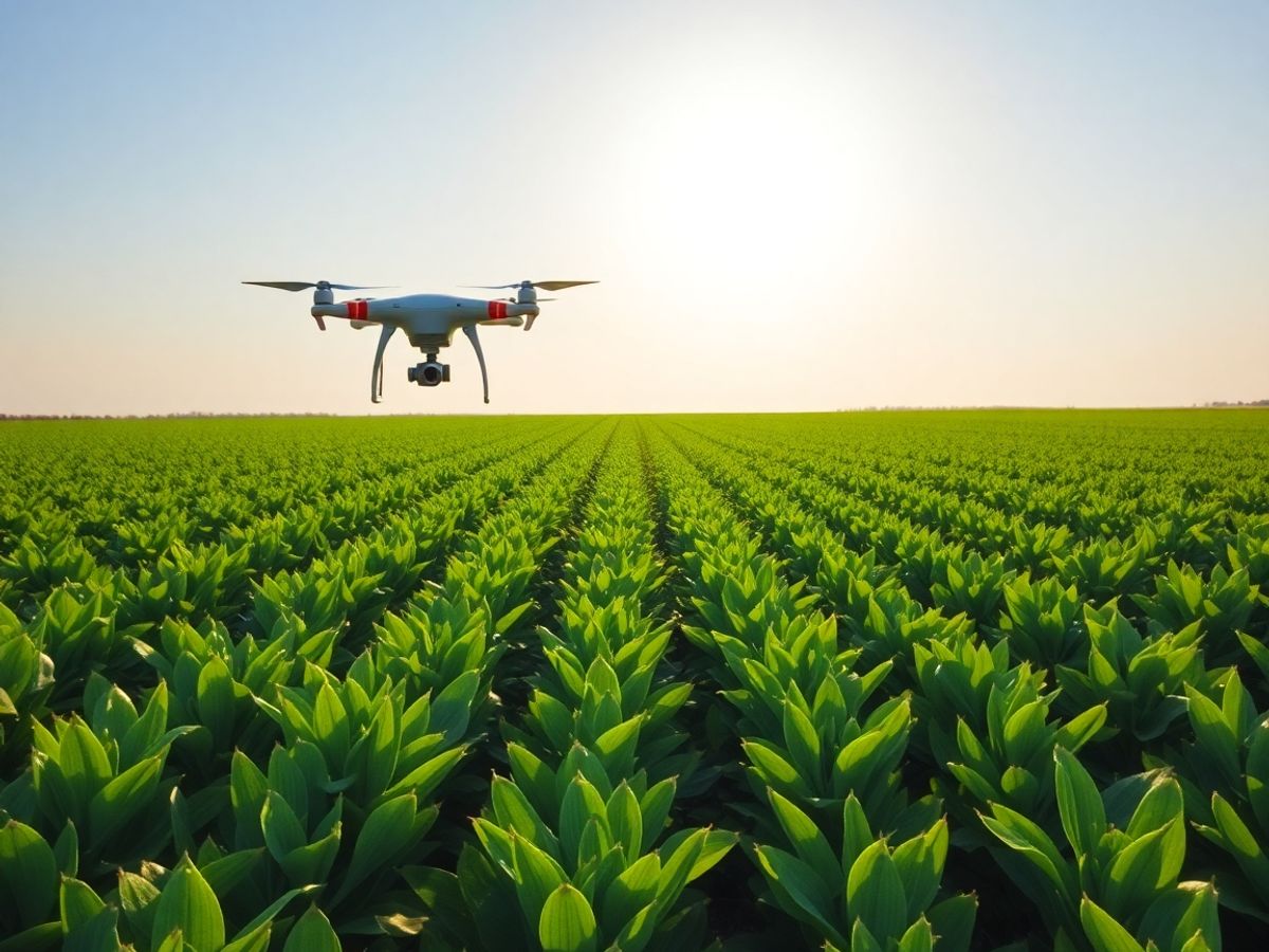 Câmpuri verzi vibrante cu drone zburând deasupra.