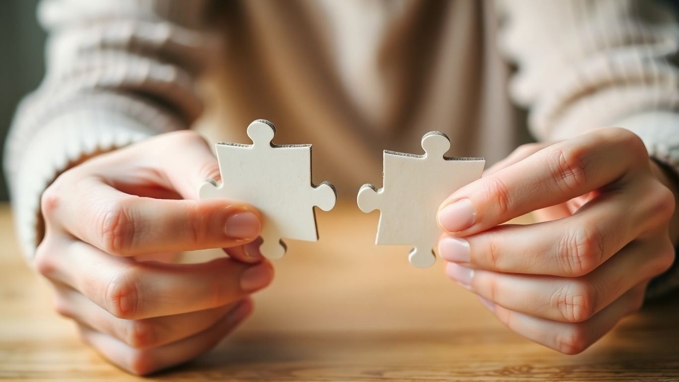 Hands assembling a strategic connection puzzle.