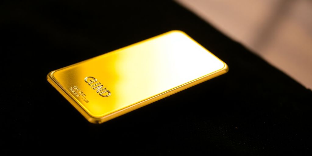 Barre d'or sur un fond sombre et flou.