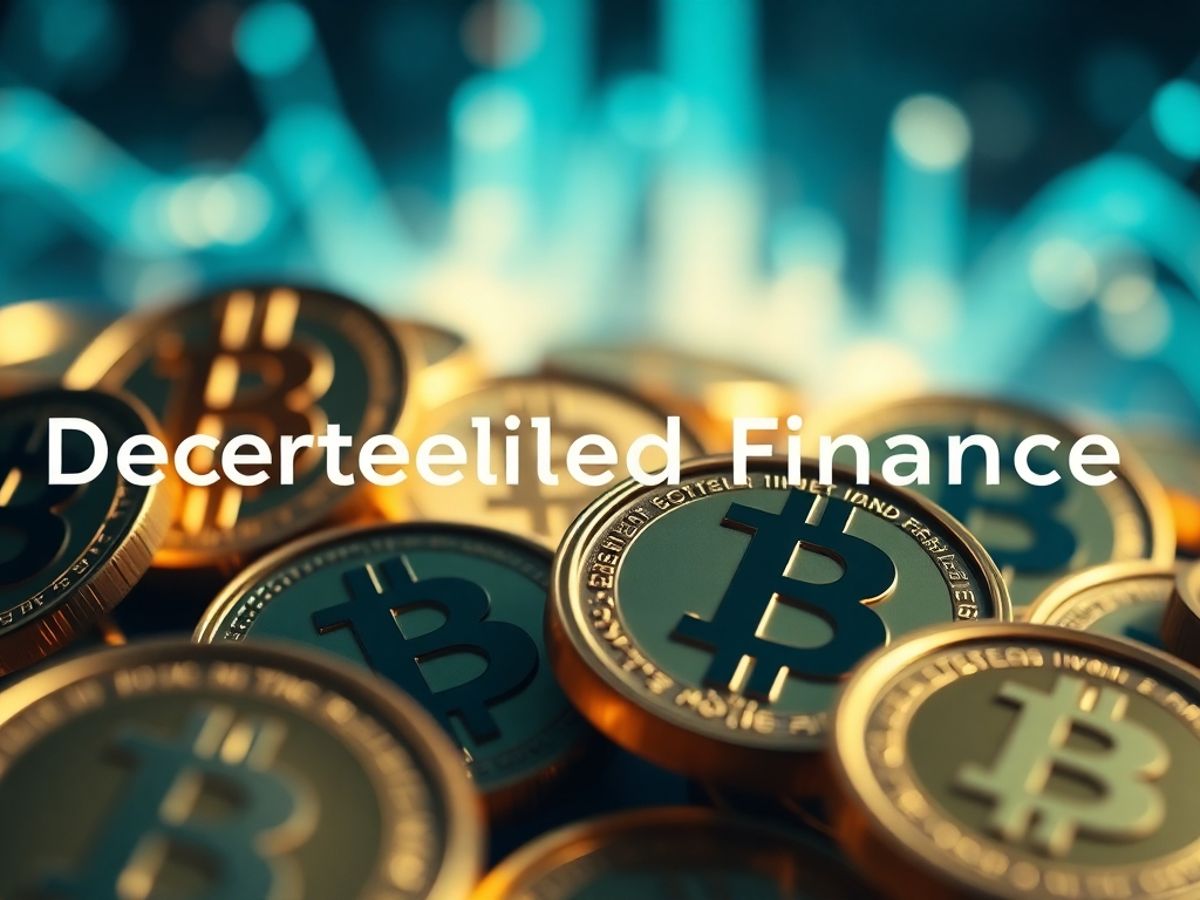 Close-up of digital currencies with a futuristic background.
