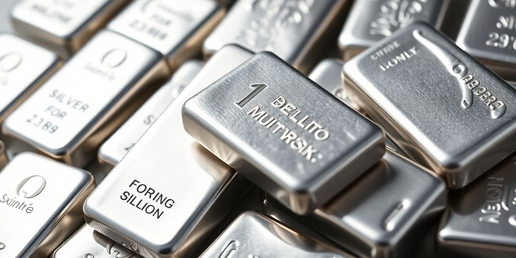 Lingots d'argent de petites tailles sur fond neutre.