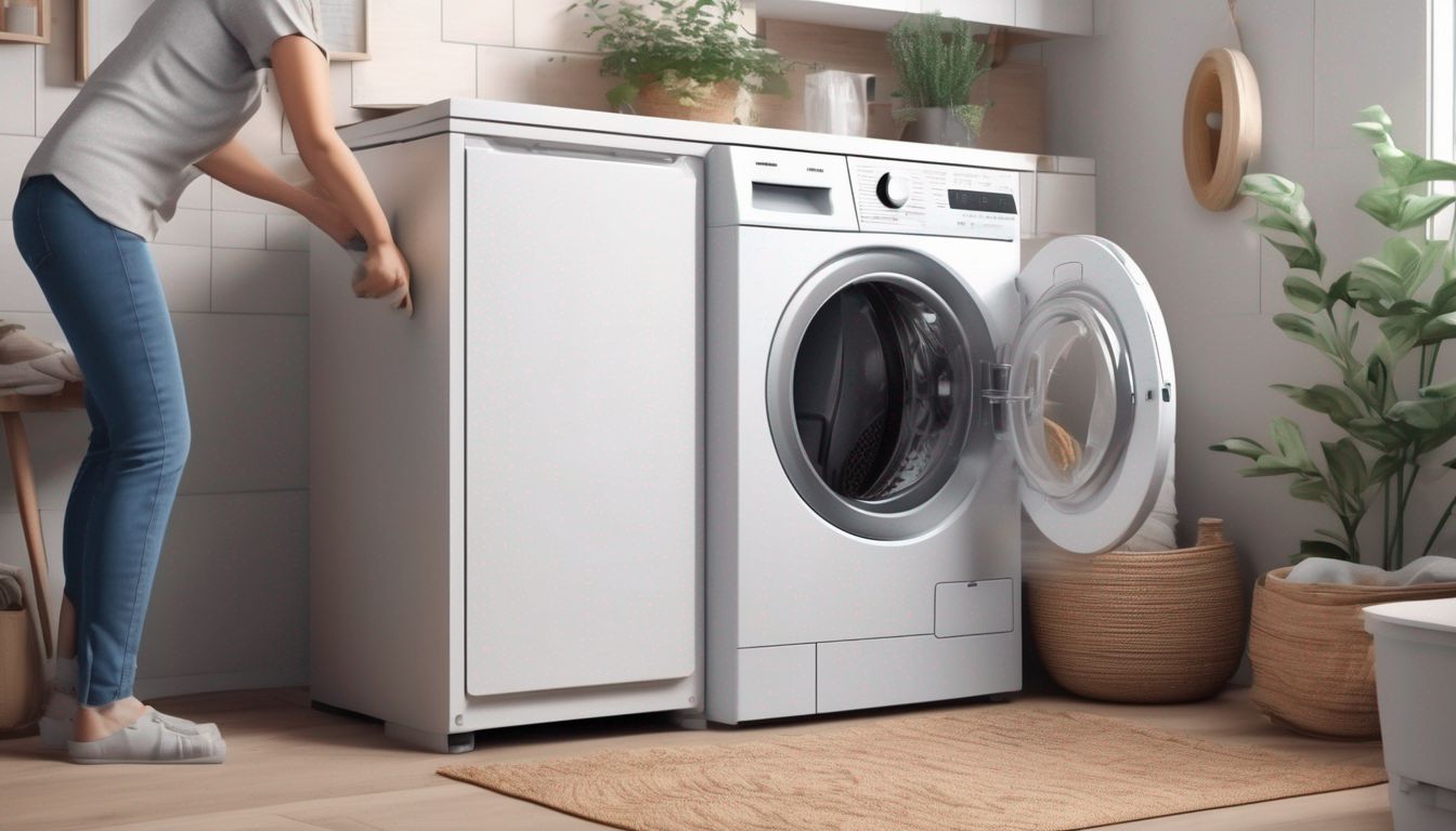 person fixing washing machine in home