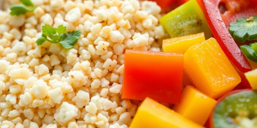 Quinoa grains with fresh vegetables