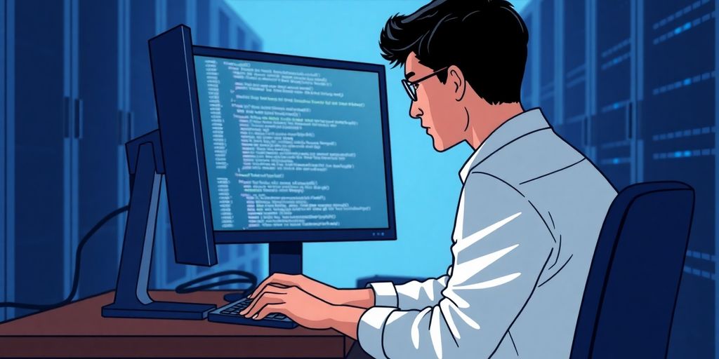 Backend developer coding on computer.