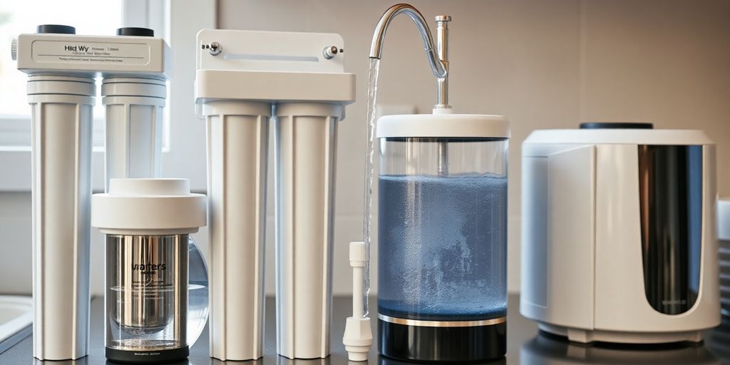 Photograph of home water treatment systems on countertop.