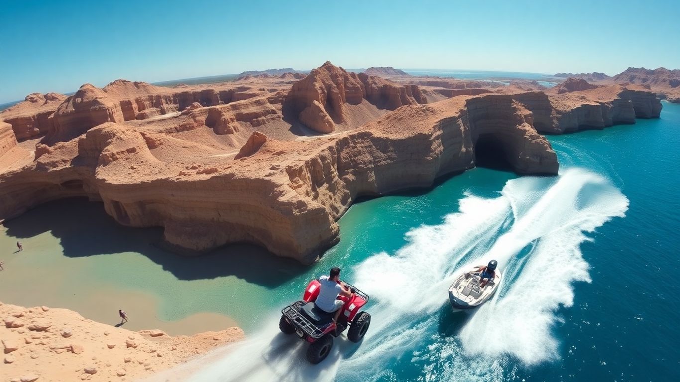 ATV desert ride and boat on ocean in Cabo.