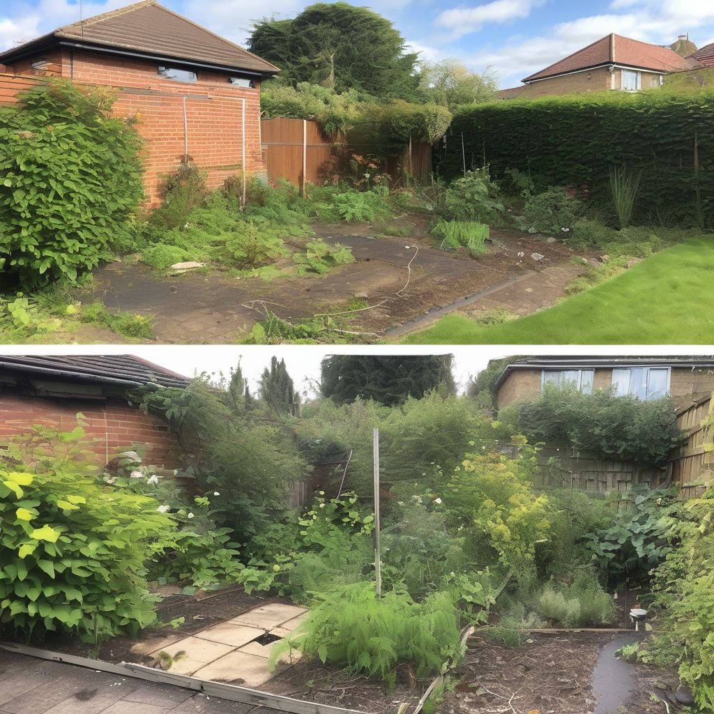 overgrown garden before and after clearance