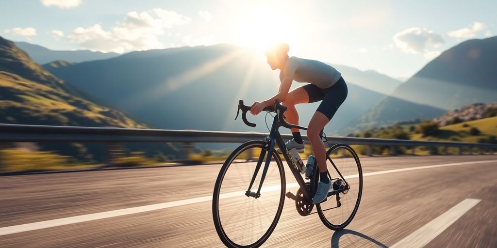 Cyclist training on Zwift during a Gran Fondo.