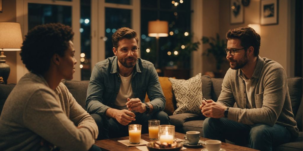 Group discussing love languages in a cozy setting.