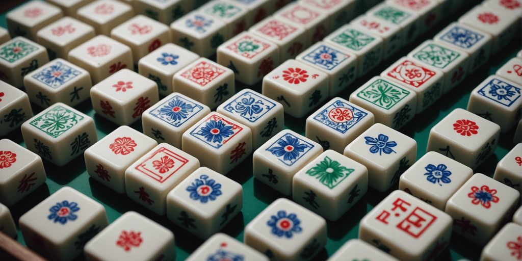 A complete set of Mahjong tiles arranged neatly, showcasing intricate designs and symbols, perfect for learning tile names.