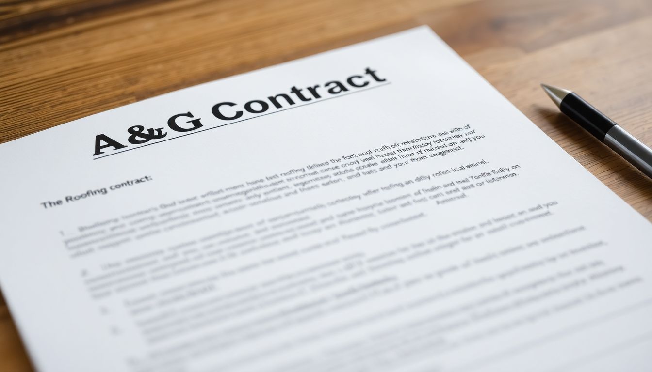 Close-up of a roofing contract labeled A&G Roofing.