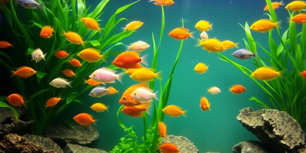 Colorful tropical fish in a lush aquarium setting.