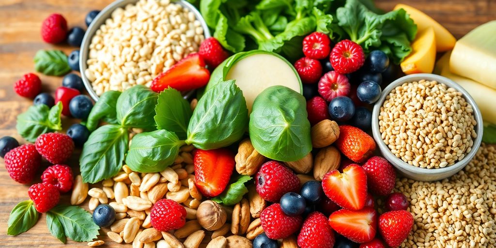 Plate of low glycemic index foods like berries and greens.