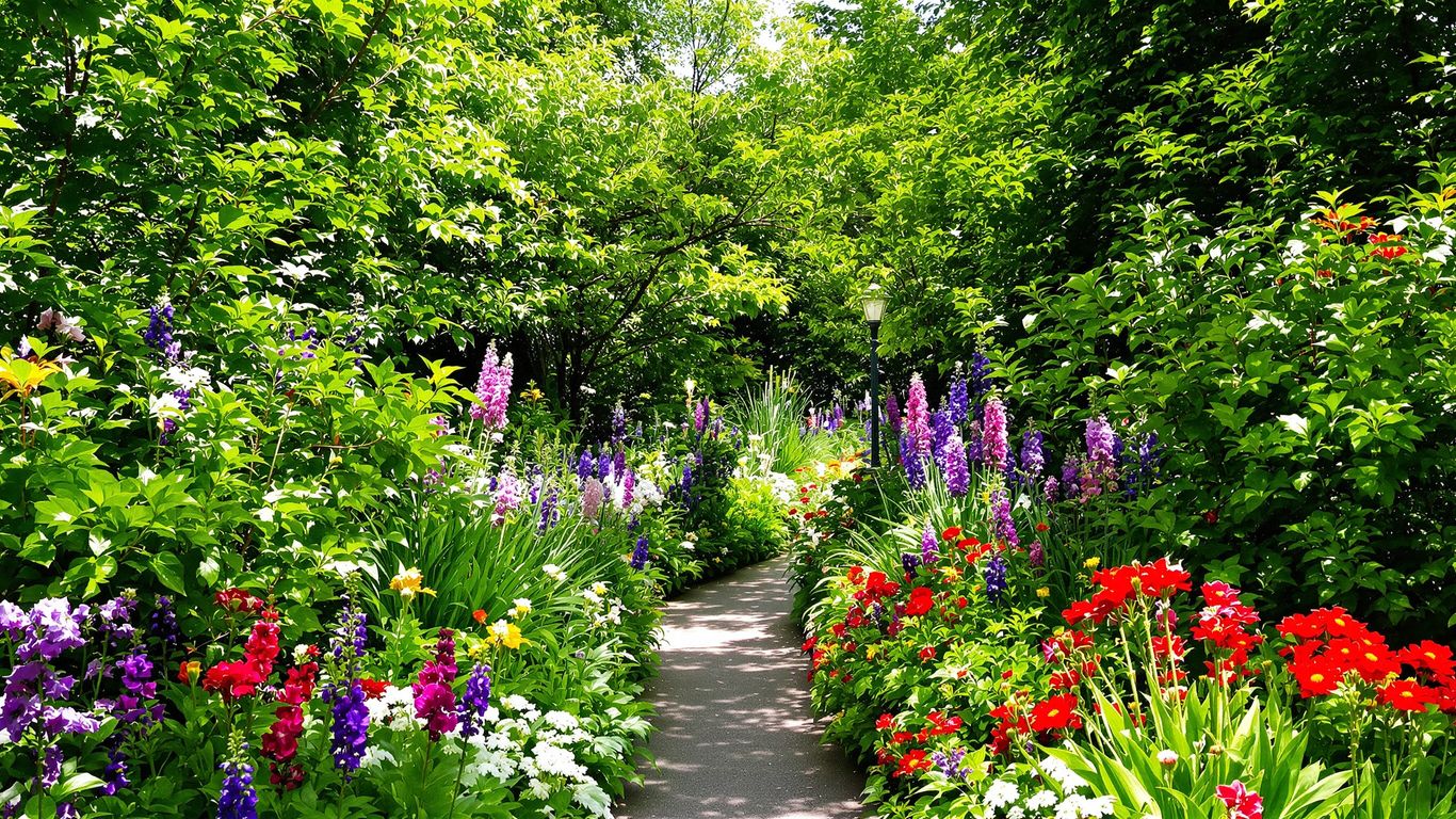 Purple Heart Garden with flowers and pathway.