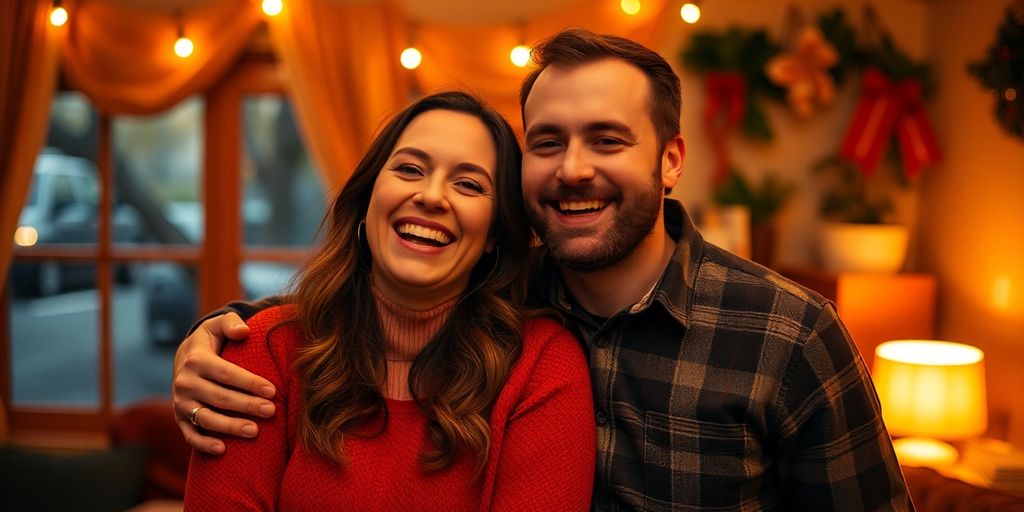 Jinkx Monsoon and her husband smiling together in a cozy setting.