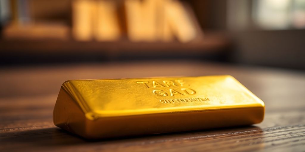 Lingot d'or sur une table en bois.