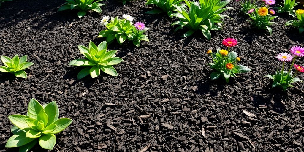 Freshly mulched garden beds in Ottawa.
