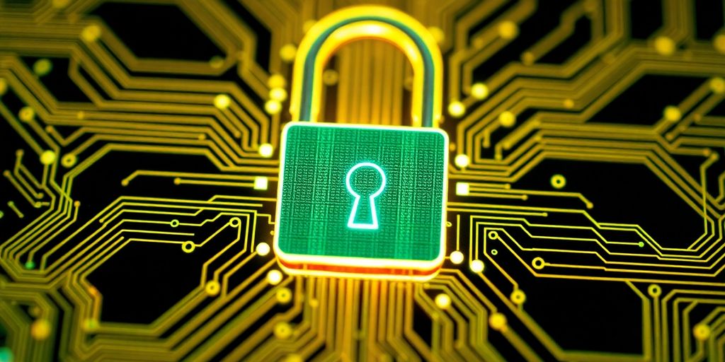 Secure padlock with circuit patterns representing cybersecurity measures.