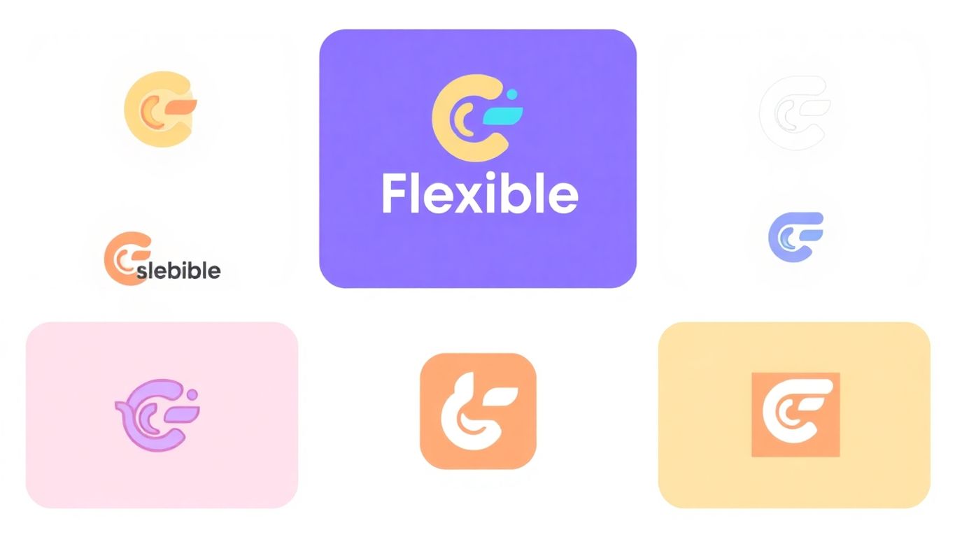 Illustrasjon av fleksible logoer i myke farger.