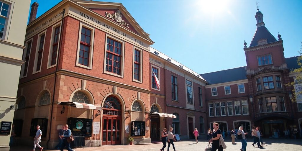 Museum aan het Vrijthof overdag, met mensen die rondlopen
