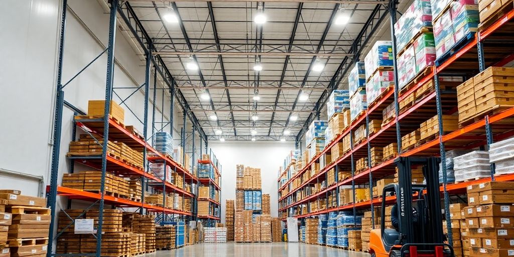 Interior view of a modern, organized warehouse space.