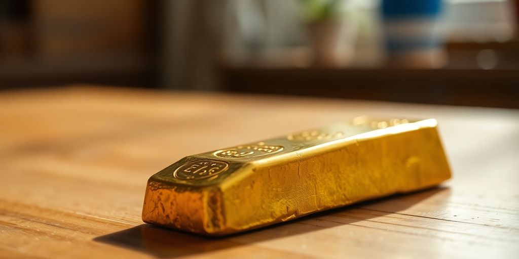 Lingot d'or sur une table en bois.
