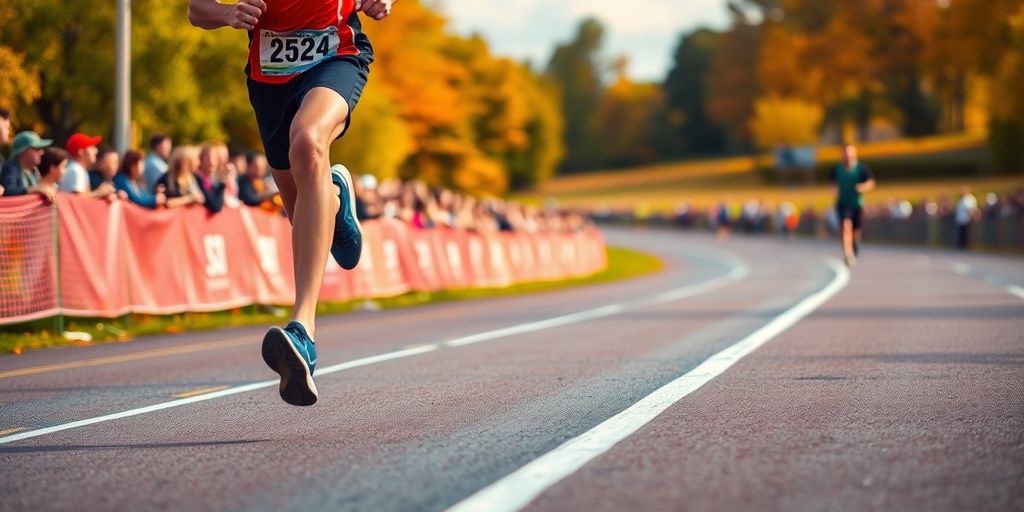 Runner sprinting during a half marathon race.
