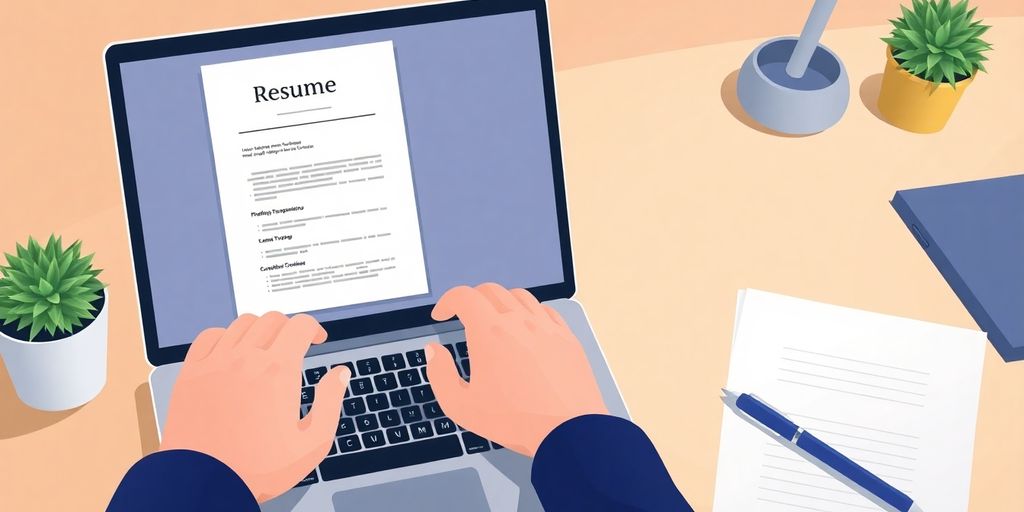 A person crafting a resume on a laptop.