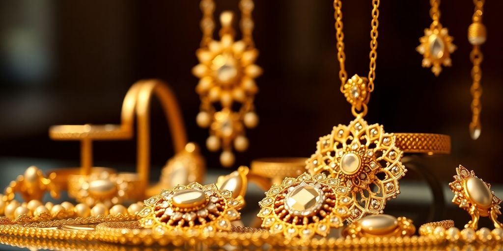 Bijoux en or élégants sur fond flou.