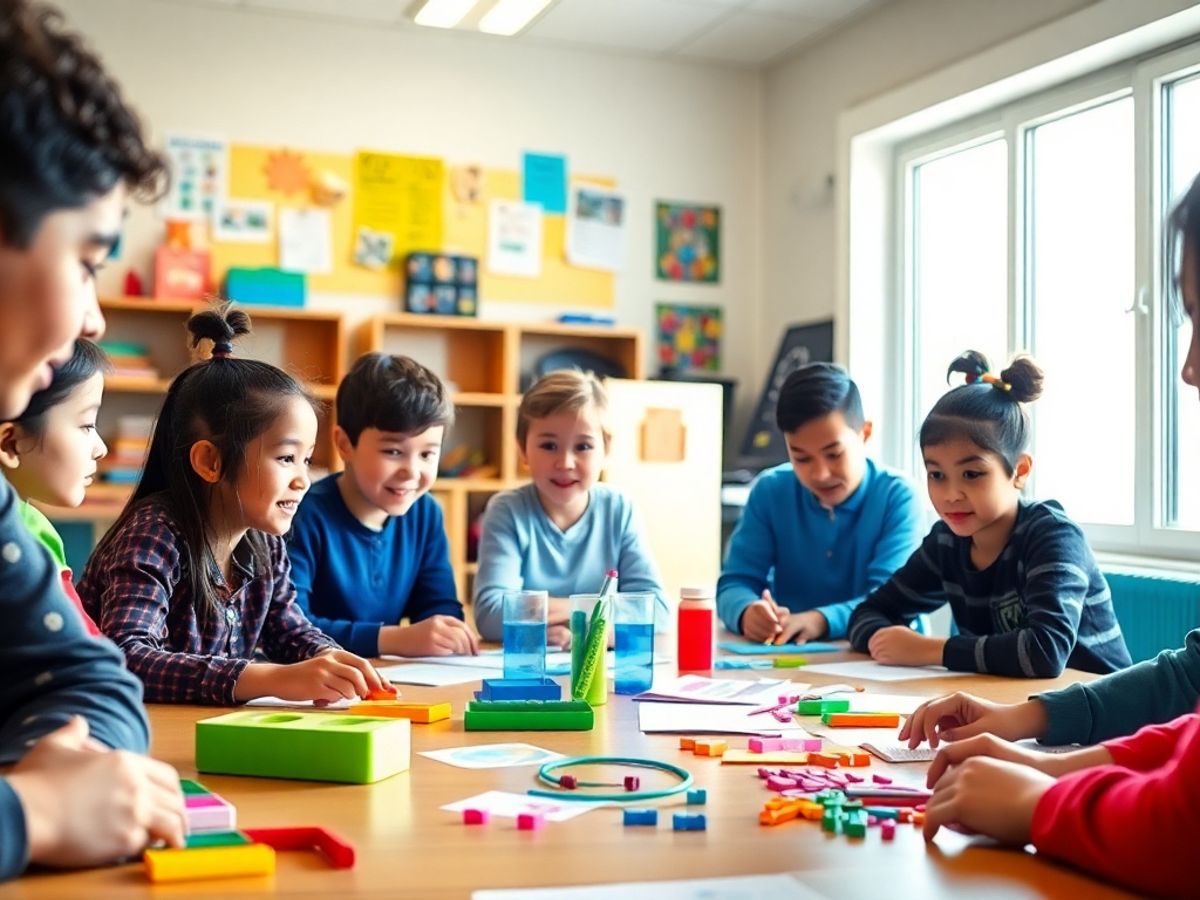 Elevă și elevi în clasă, discutând și colaborând.