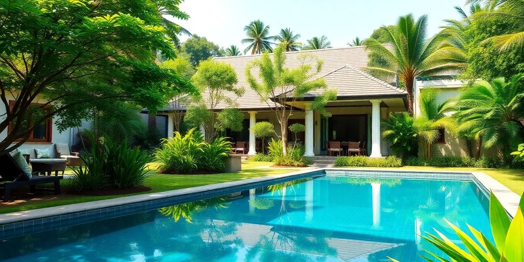 Beautiful Thai villa with lush garden and swimming pool.
