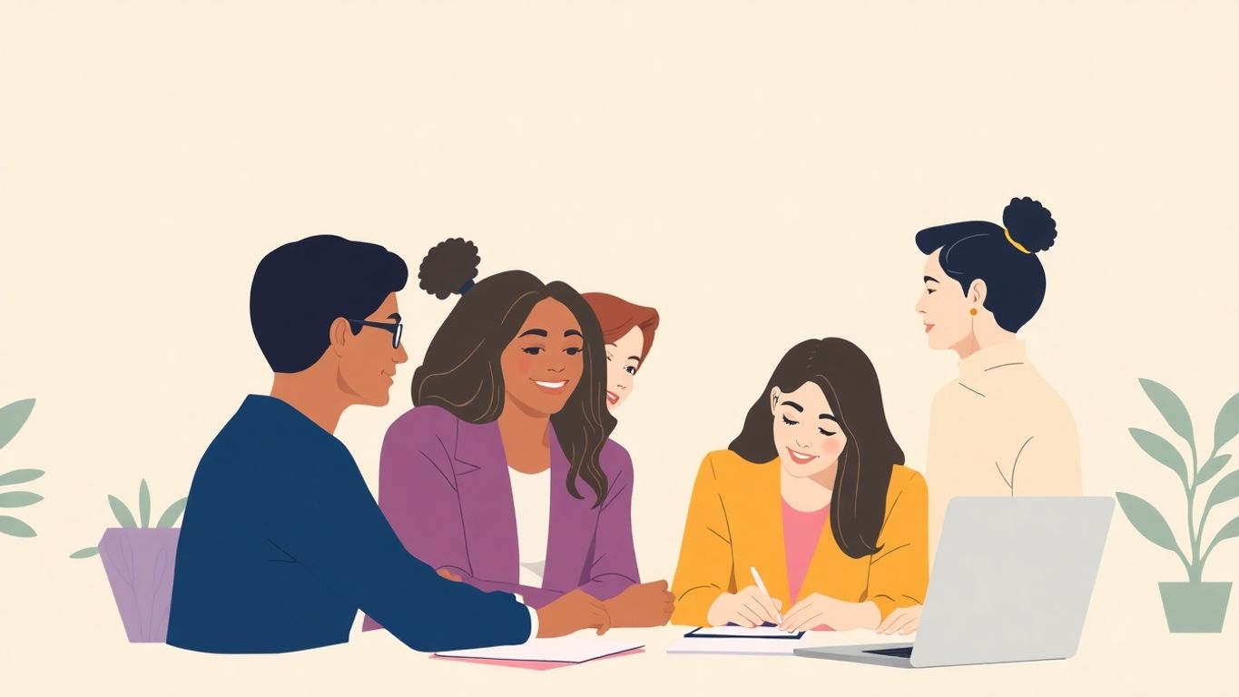 Mangfoldige profesjonelle samarbeider i et moderne arbeidsmiljø.