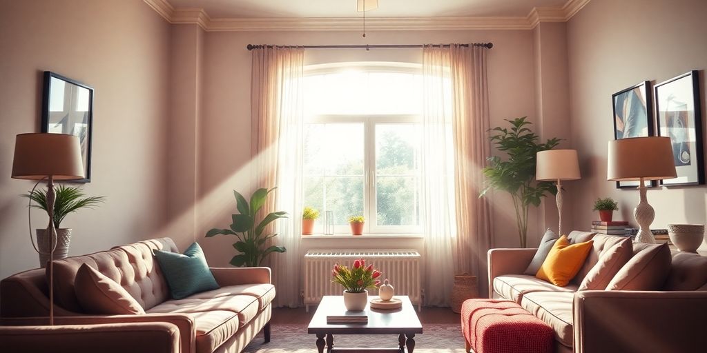 Cozy living room with sunlight and stylish furniture
