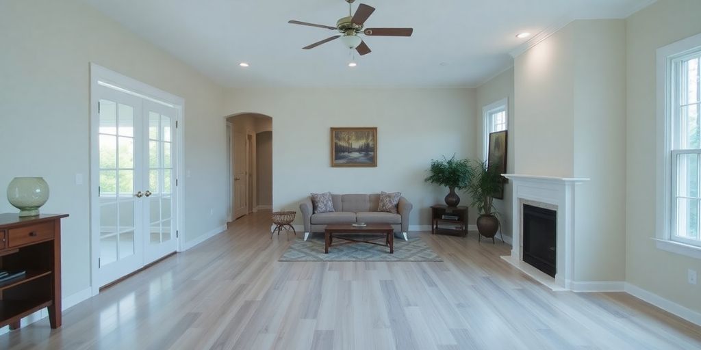 Restored home interior with fresh paint and new flooring.