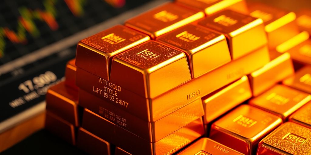 Des barres d'or empilées avec éclat.