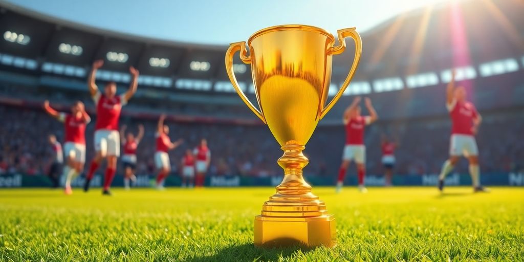Winner's trophy on a sports field