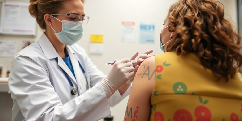 Healthcare professional administering a flu vaccine