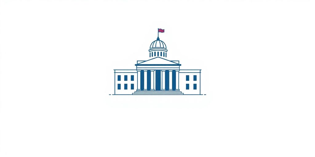 Government building with digital links connecting outward.